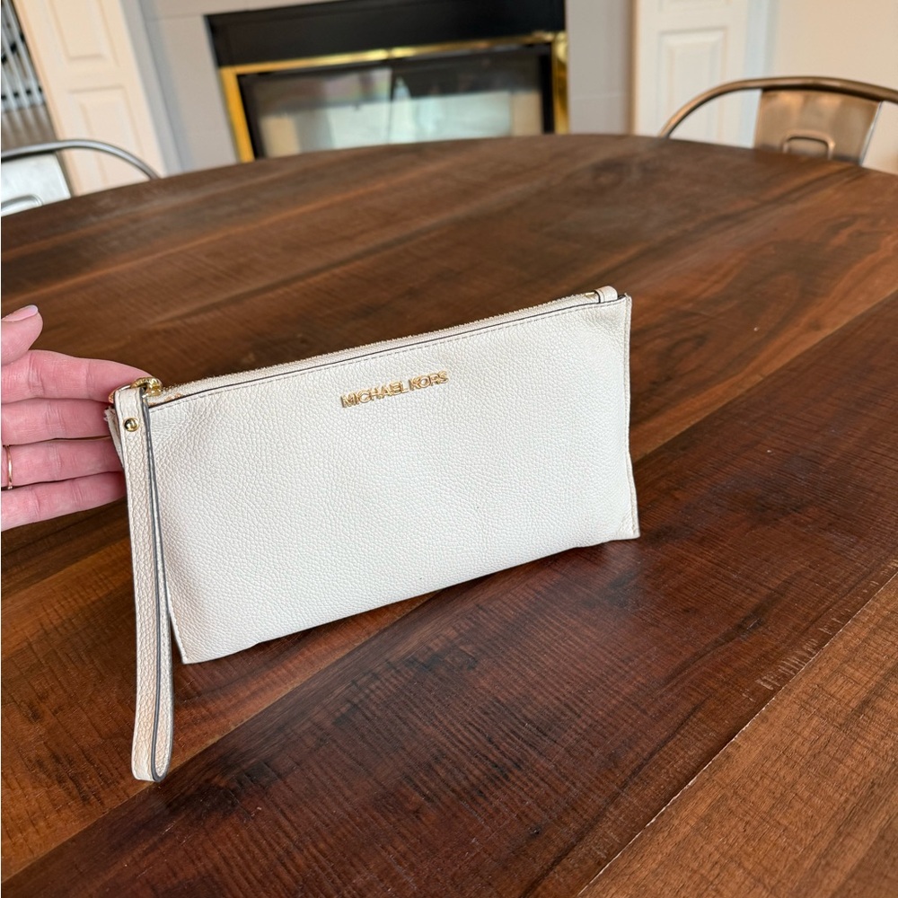 Michael Kors Cream Clutch with Gold Accents